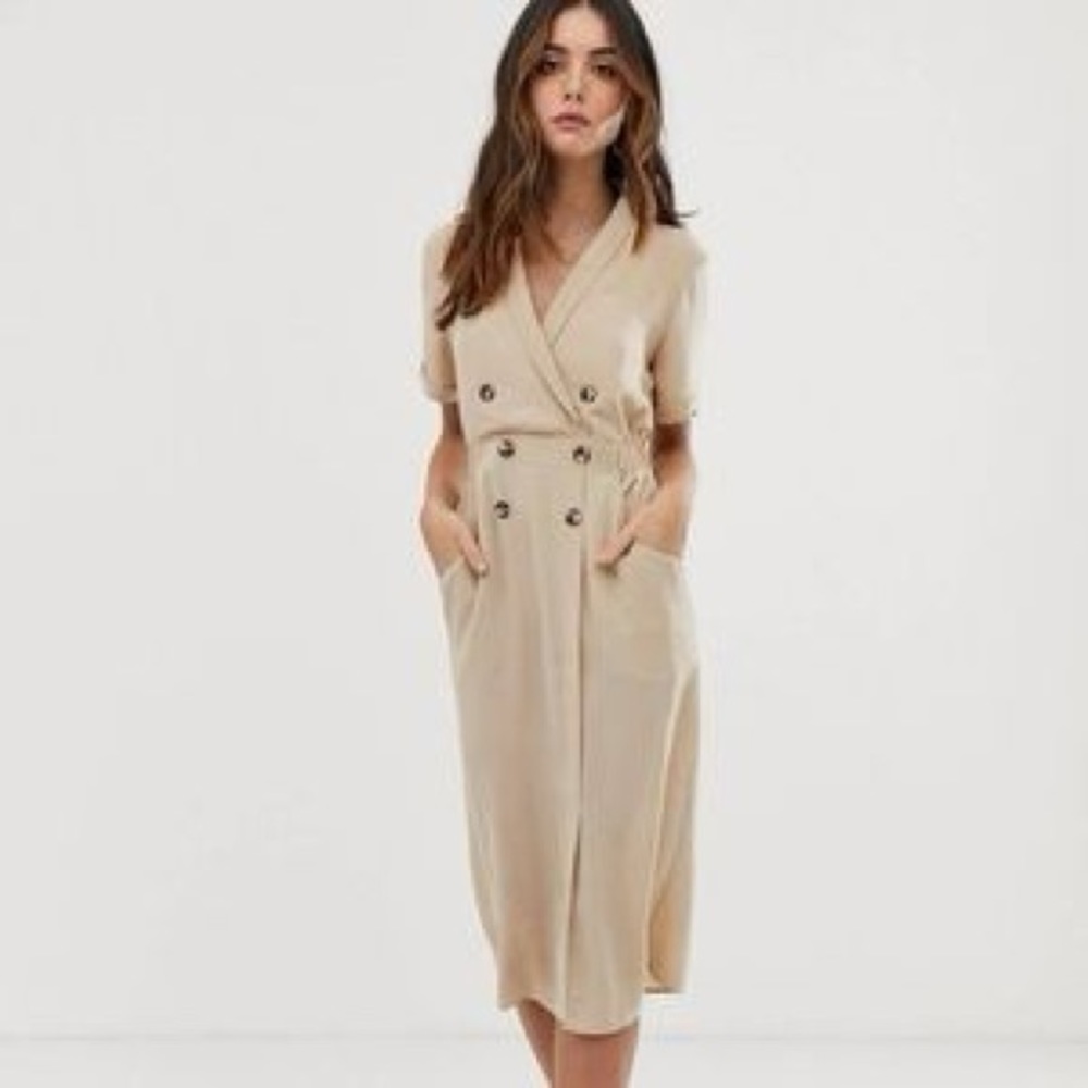 ASOS beige trench inspired midi dress